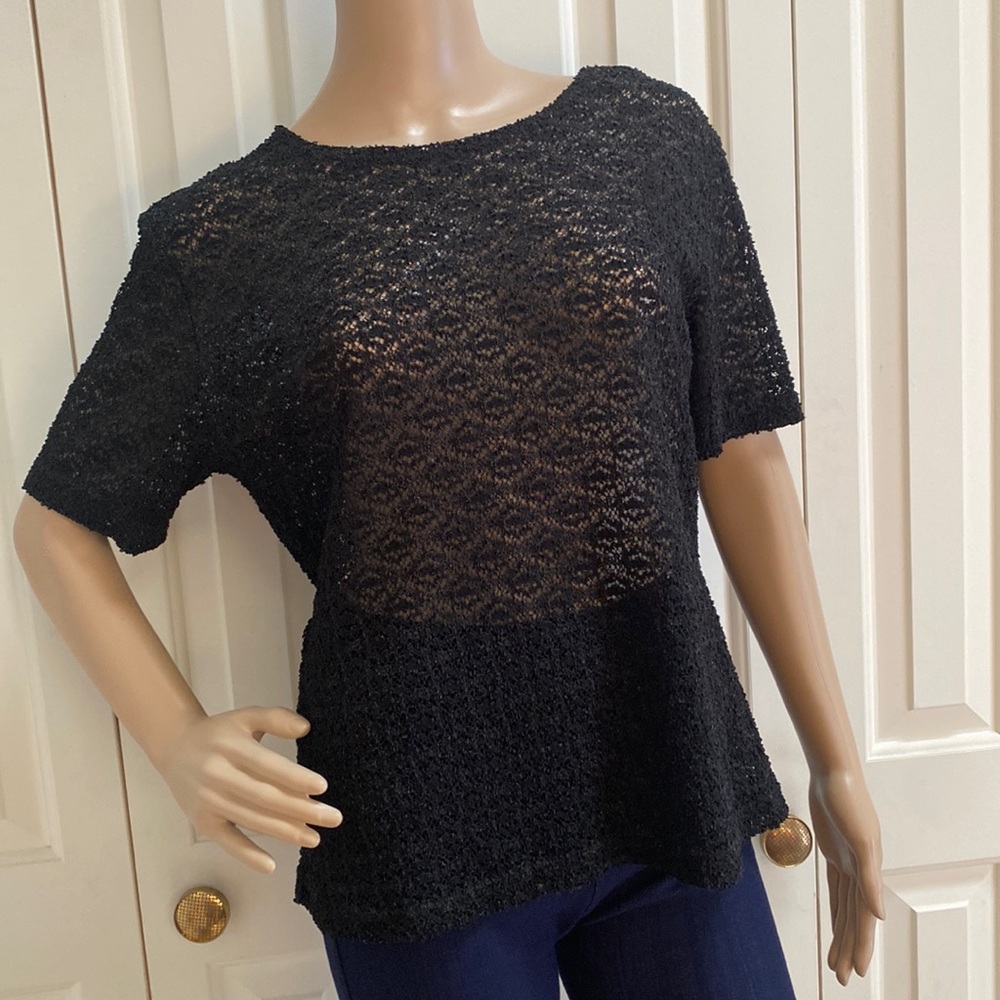 Truffles Womens L Black Sheer Texture Blouse